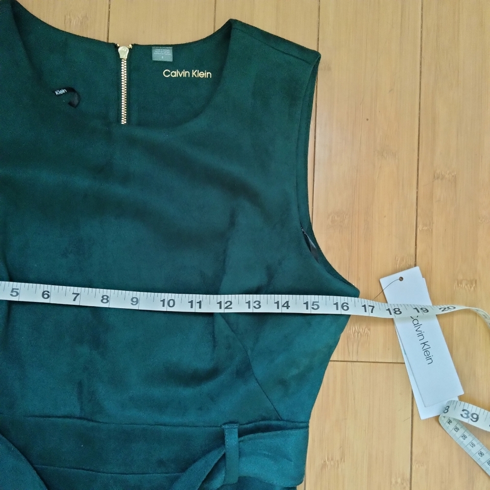 Calvin Klein NWT Faux Suede Green Midi Dress Size 8 A-Line Sleeveless Belted - Picture 12 of 15